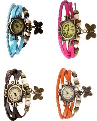 NS18 Vintage Butterfly Rakhi Combo of 4 Sky Blue, Brown, Pink And Orange Analog Watch  - For Women   Watches  (NS18)
