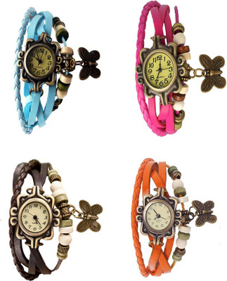 

Kissu Vintage Rakhi Combo of 4 Sky Blue, Brown, Pink And Orange Watch - For Women