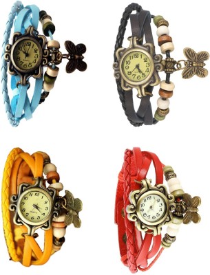 NS18 Vintage Butterfly Rakhi Combo of 4 Sky Blue, Yellow, Black And Red Analog Watch  - For Women   Watches  (NS18)