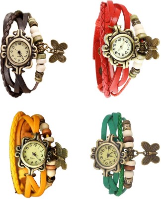NS18 Vintage Butterfly Rakhi Combo of 4 Brown, Yellow, Red And Green Analog Watch  - For Women   Watches  (NS18)