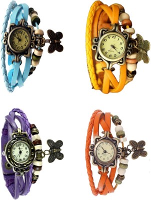 NS18 Vintage Butterfly Rakhi Combo of 4 Sky Blue, Purple, Yellow And Orange Analog Watch  - For Women   Watches  (NS18)