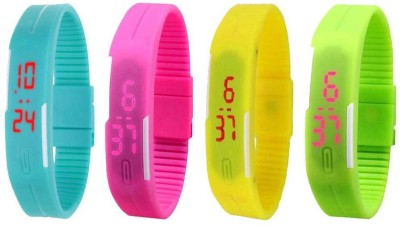 NS18 Silicone Led Magnet Band Combo of 4 Sky Blue, Pink, Yellow And Green Digital Watch  - For Boys & Girls   Watches  (NS18)