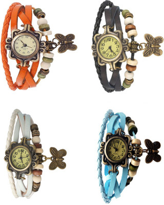 

Kissu Vintage Rakhi Combo of 4 Orange, White, Black And Sky Blue Watch - For Women