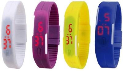 NS18 Silicone Led Magnet Band Combo of 4 White, Purple, Yellow And Blue Digital Watch  - For Boys & Girls   Watches  (NS18)