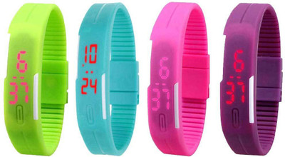 

NS18 Silicone Led Magnet Band Watch Combo of 4 Green, Sky Blue, Pink And Purple Watch - For Couple