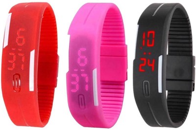 NS18 Silicone Led Magnet Band Combo of 3 Red, Pink And Black Digital Watch  - For Boys & Girls   Watches  (NS18)