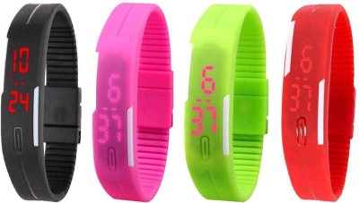 NS18 Silicone Led Magnet Band Watch Combo of 4 Black, Pink, Green And Red Digital Watch  - For Couple   Watches  (NS18)