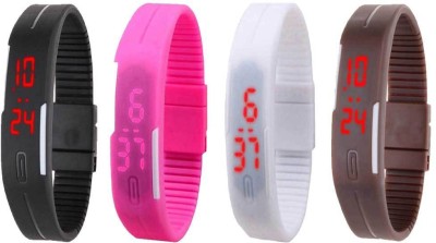 NS18 Silicone Led Magnet Band Combo of 4 Black, Pink, White And Brown Digital Watch  - For Boys & Girls   Watches  (NS18)