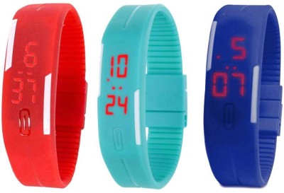 NS18 Silicone Led Magnet Band Combo of 3 Red, Sky Blue And Blue Digital Watch  - For Boys & Girls   Watches  (NS18)