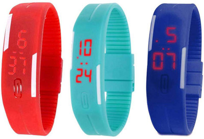 

NS18 Silicone Led Magnet Band Combo of 3 Red, Sky Blue And Blue Watch - For Boys & Girls