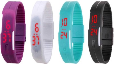 NS18 Silicone Led Magnet Band Combo of 4 Purple, White, Sky Blue And Black Digital Watch  - For Boys & Girls   Watches  (NS18)