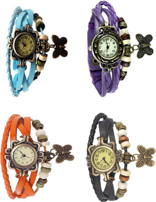

NS18 Vintage Butterfly Rakhi Combo of 4 Sky Blue, Orange, Purple And Black Watch - For Women
