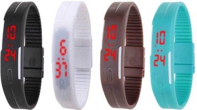 NS18 Silicone Led Magnet Band Watch Combo of 4 Black, White, Brown And Sky Blue Digital Watch  - For Couple   Watches  (NS18)