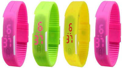 Kissu Led Magnet Band Combo of 4 Orange, Green, Yellow And Pink Watch - For Men & Women