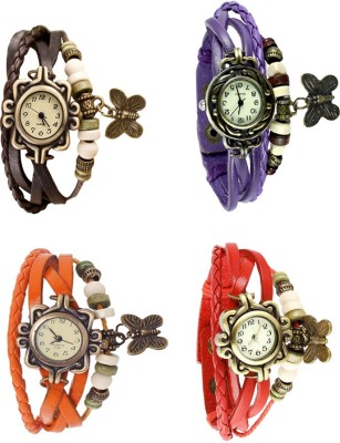 NS18 Vintage Butterfly Rakhi Combo of 4 Brown, Orange, Purple And Red Analog Watch  - For Women   Watches  (NS18)