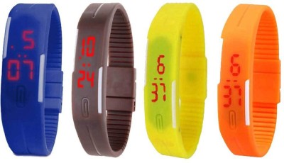 NS18 Silicone Led Magnet Band Combo of 4 Blue, Brown, Yellow And Orange Digital Watch  - For Boys & Girls   Watches  (NS18)