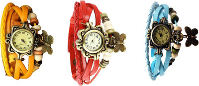 

Kissu Vintage Rakhi Watch Combo of 3 Yellow, Red And Sky Blue Watch - For Women