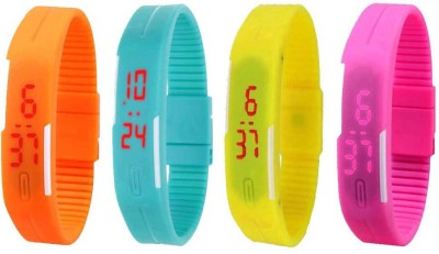 NS18 Silicone Led Magnet Band Watch Combo of 4 Orange, Sky Blue, Yellow And Pink Digital Watch  - For Couple   Watches  (NS18)