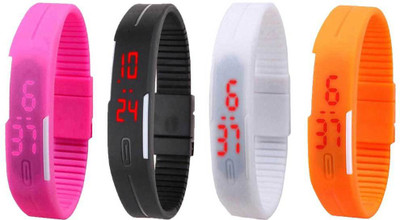 

Kissu Led Magnet Band Combo of 4 Pink, Black, White And Orange Watch - For Men & Women