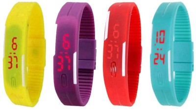 NS18 Silicone Led Magnet Band Watch Combo of 4 Yellow, Purple, Red And Sky Blue Digital Watch  - For Couple   Watches  (NS18)