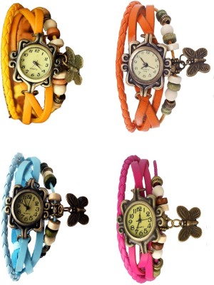 NS18 Vintage Butterfly Rakhi Combo of 4 Yellow, Sky Blue, Orange And Pink Analog Watch  - For Women   Watches  (NS18)