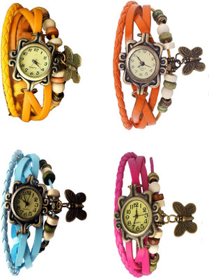 NS18 Vintage Butterfly Rakhi Combo of 4 Yellow, Sky Blue, Orange And Pink Analog Watch  - For Women   Watches  (NS18)