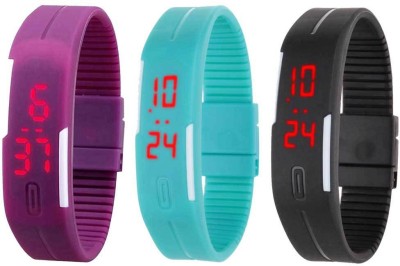 NS18 Silicone Led Magnet Band Combo of 3 Purple, Sky Blue And Black Digital Watch  - For Boys & Girls   Watches  (NS18)