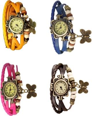 NS18 Vintage Butterfly Rakhi Combo of 4 Yellow, Pink, Blue And Brown Analog Watch  - For Women   Watches  (NS18)
