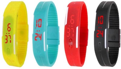 NS18 Silicone Led Magnet Band Combo of 4 Yellow, Sky Blue, Red And Black Digital Watch  - For Boys & Girls   Watches  (NS18)