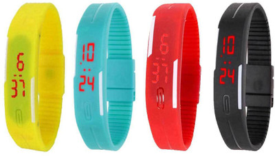 NS18 Silicone Led Magnet Band Combo of 4 Yellow, Sky Blue, Red And Black Digital Watch  - For Boys & Girls   Watches  (NS18)