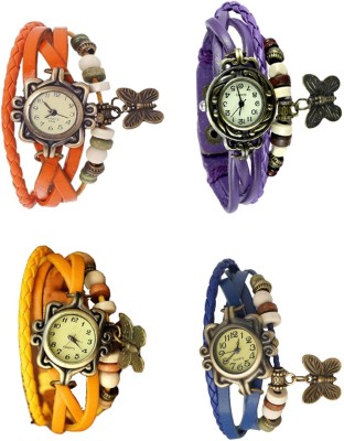 NS18 Vintage Butterfly Rakhi Combo of 4 Orange, Yellow, Purple And Blue Analog Watch  - For Women   Watches  (NS18)
