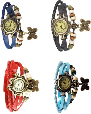 NS18 Vintage Butterfly Rakhi Combo of 4 Blue, Red, Black And Sky Blue Analog Watch  - For Women   Watches  (NS18)