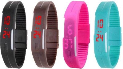 NS18 Silicone Led Magnet Band Watch Combo of 4 Black, Brown, Pink And Sky Blue Digital Watch  - For Couple   Watches  (NS18)