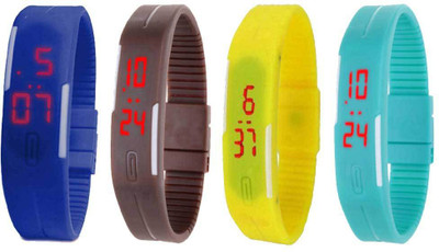 

NS18 Silicone Led Magnet Band Watch Combo of 4 Blue, Brown, Yellow And Sky Blue Watch - For Couple