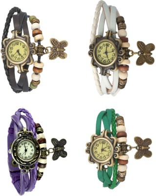 NS18 Vintage Butterfly Rakhi Combo of 4 Black, Purple, White And Green Analog Watch  - For Women   Watches  (NS18)