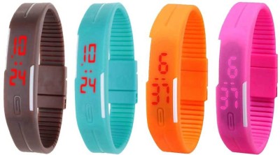NS18 Silicone Led Magnet Band Combo of 4 Brown, Sky Blue, Orange And Pink Digital Watch  - For Boys & Girls   Watches  (NS18)