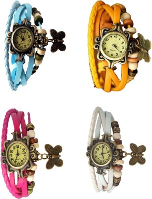 NS18 Vintage Butterfly Rakhi Combo of 4 Sky Blue, Pink, Yellow And White Analog Watch  - For Women   Watches  (NS18)