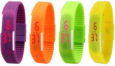 NS18 Silicone Led Magnet Band Combo of 4 Purple, Orange, Green And Yellow Digital Watch  - For Boys & Girls   Watches  (NS18)