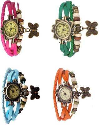 NS18 Vintage Butterfly Rakhi Combo of 4 Pink, Sky Blue, Green And Orange Analog Watch  - For Women   Watches  (NS18)