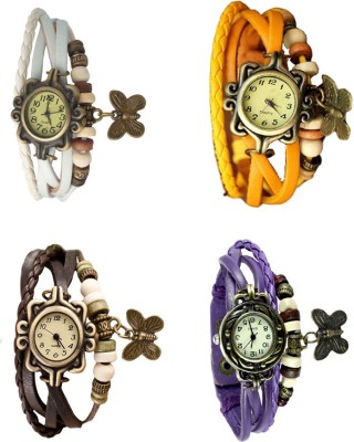 NS18 Vintage Butterfly Rakhi Combo of 4 White, Brown, Yellow And Purple Analog Watch  - For Women   Watches  (NS18)