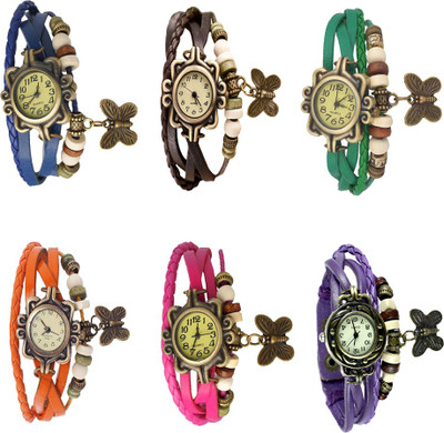 

NS18 Vintage Butterfly Rakhi Combo of 6 Blue, Brown, Green, Orange, Pink And Purple Watch - For Women