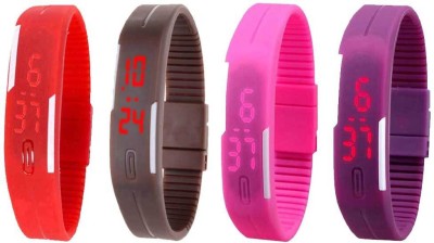 NS18 Silicone Led Magnet Band Watch Combo of 4 Red, Brown, Pink And Purple Digital Watch  - For Couple   Watches  (NS18)