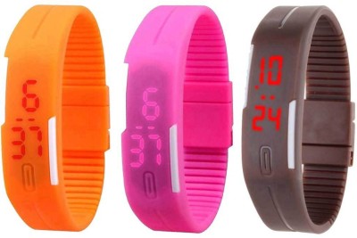 NS18 Silicone Led Magnet Band Combo of 3 Orange, Pink And Brown Digital Watch  - For Boys & Girls   Watches  (NS18)