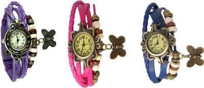 NS18 Vintage Butterfly Rakhi Watch Combo of 3 Purple, Pink And Blue Analog Watch  - For Women   Watches  (NS18)
