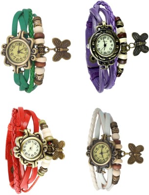 NS18 Vintage Butterfly Rakhi Combo of 4 Green, Red, Purple And White Analog Watch  - For Women   Watches  (NS18)