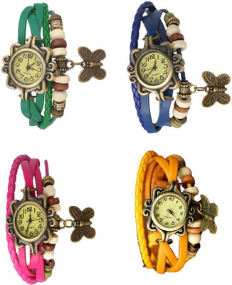

NS18 Vintage Butterfly Rakhi Combo of 4 Green, Pink, Blue And Yellow Watch - For Women