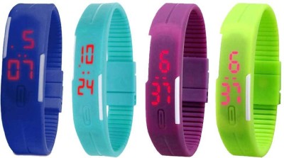 NS18 Silicone Led Magnet Band Combo of 4 Blue, Sky Blue, Purple And Green Digital Watch  - For Boys & Girls   Watches  (NS18)
