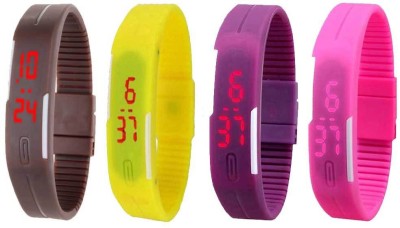 NS18 Silicone Led Magnet Band Watch Combo of 4 Brown, Yellow, Purple And Pink Digital Watch  - For Couple   Watches  (NS18)