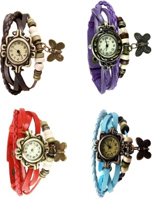 NS18 Vintage Butterfly Rakhi Combo of 4 Brown, Red, Purple And Sky Blue Analog Watch  - For Women   Watches  (NS18)