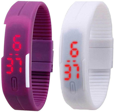 

NS18 Silicone Led Magnet Band Set of 2 Purple And White Watch - For Boys & Girls